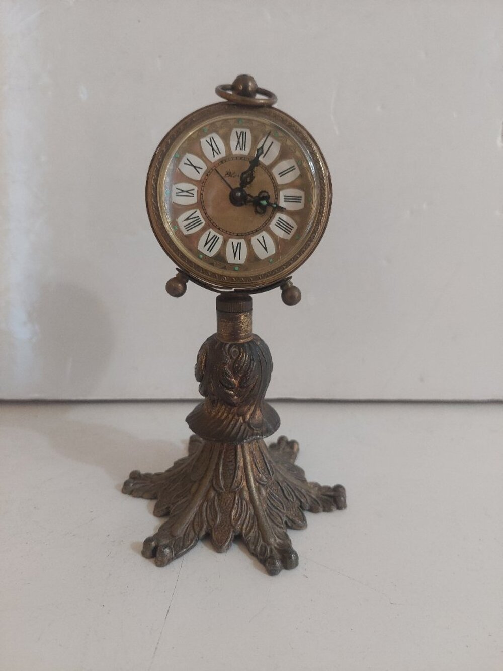 Vintage West Germany Wind Up Blessings Alarm Clock Brass on Pedestal
